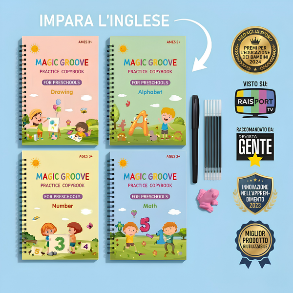 GrooveWrite™️: Quaderno per esercizi di scrittura a mano per bambini
